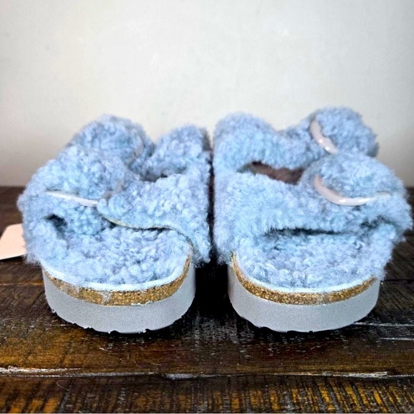 Papillio by Birkenstock Teddy Sherling Blue Platform Big Buckle Sandals - Picture 4 of 8